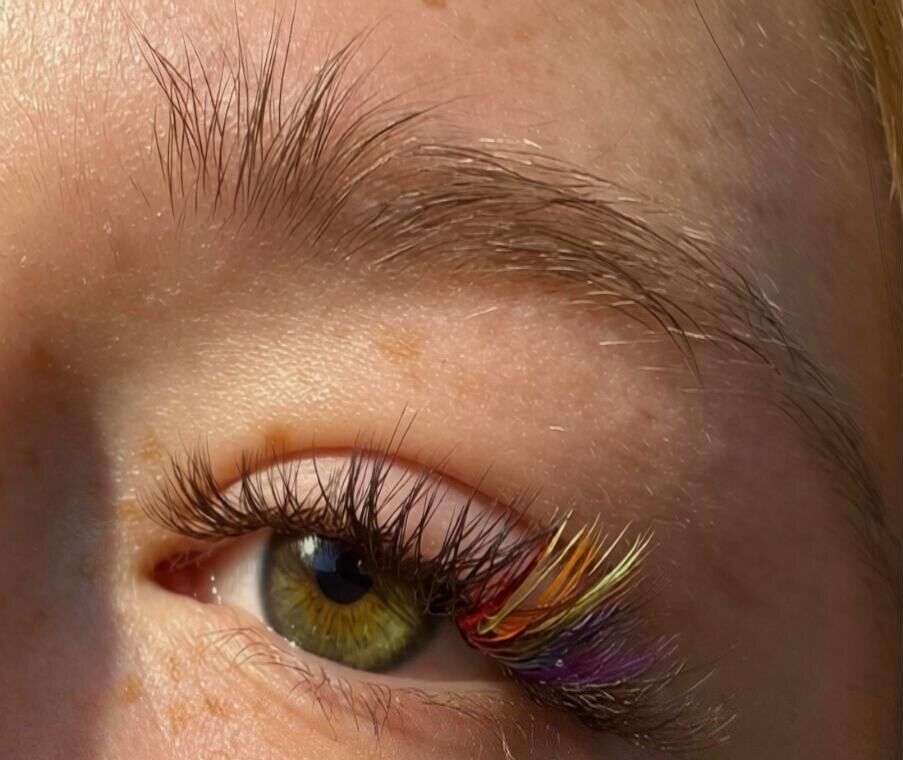 A lash set with color accents, close up